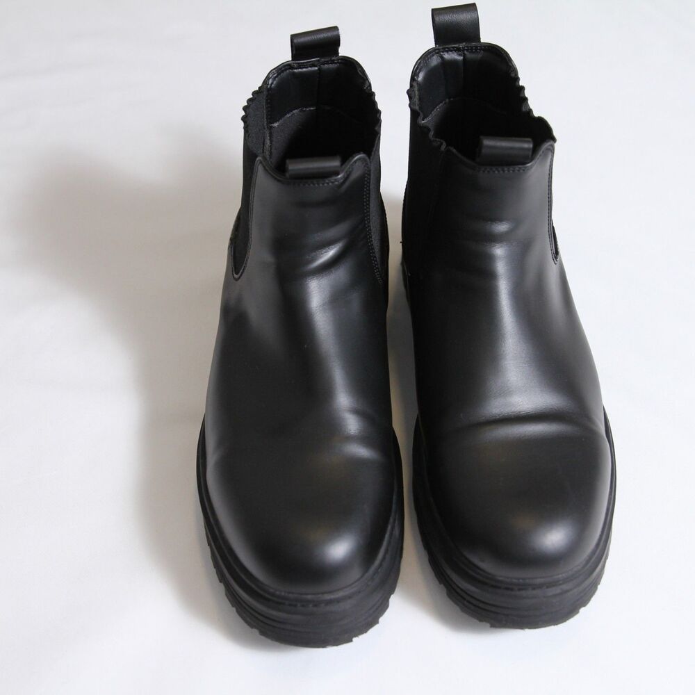 Bershka Black Leather Chelsea Ankle Fashion Boots Bootie Size 44 EUR 11 US